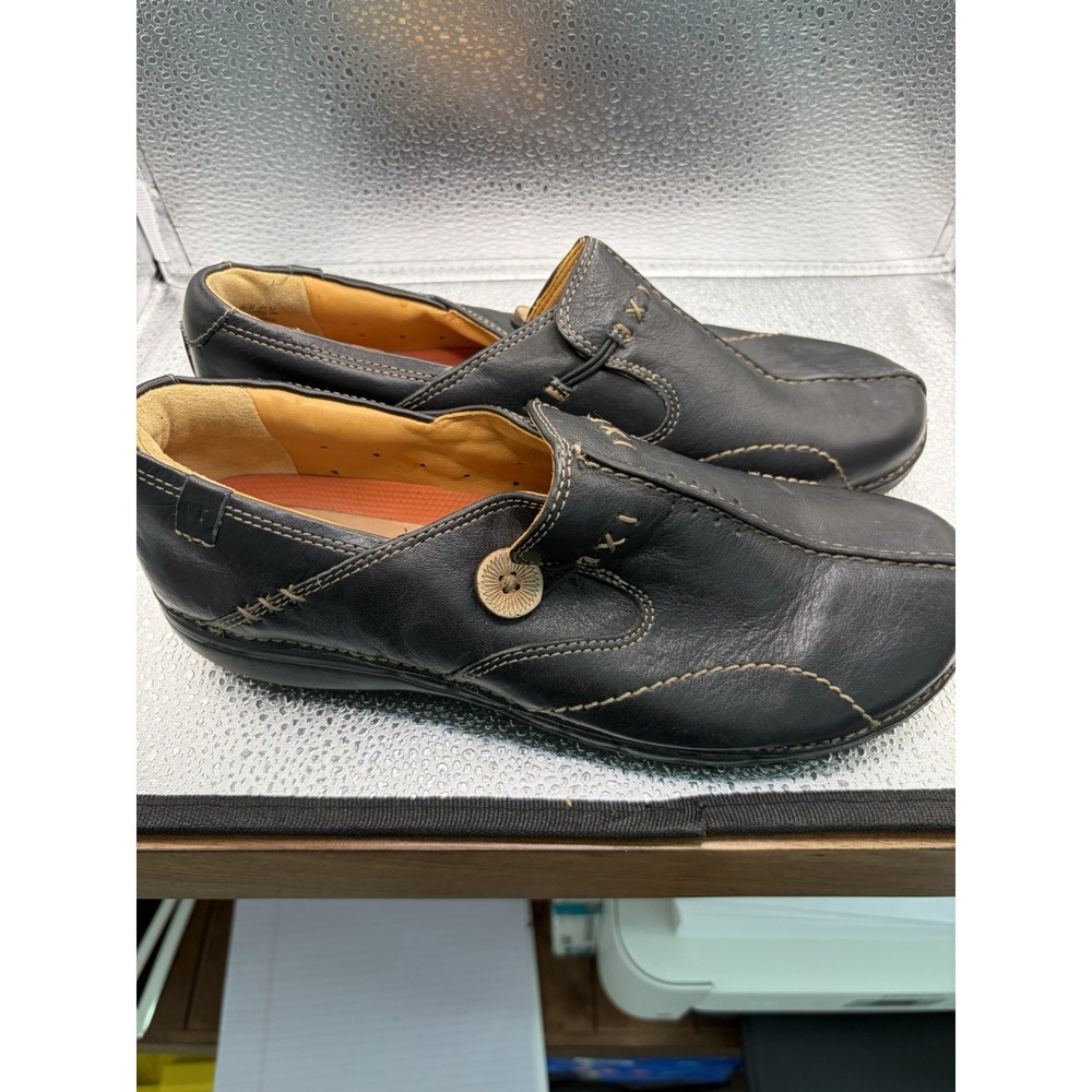 Clarks Un Loop Unstructured Women's Leather Slip-On Shoes Black Size 8.5
